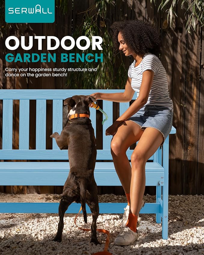 SERWALL Outdoor Bench, HDPE Outdoor Benches Weatherproof, 2-Person Garden Bench - Image 7