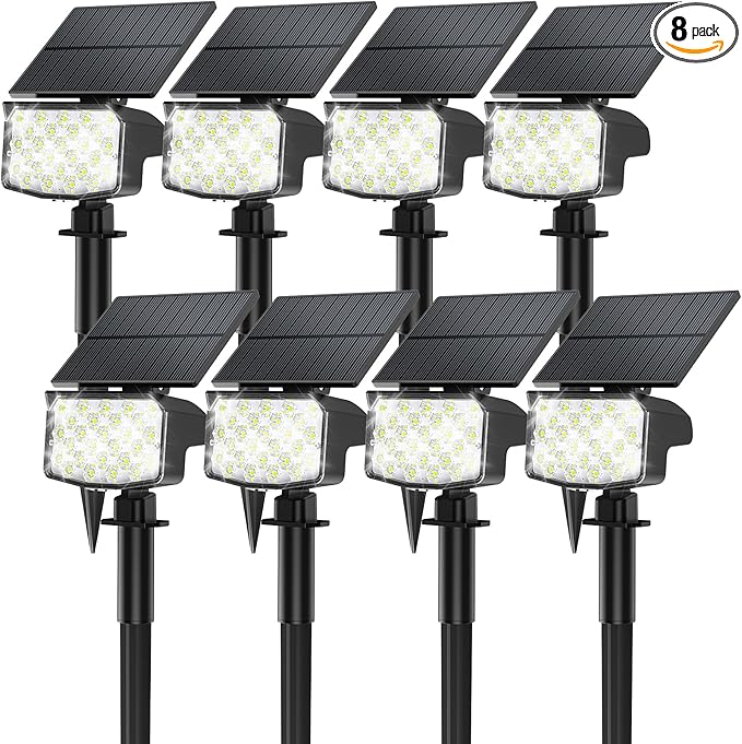8 Pack Solar Spot Lights Outdoor, Waterproof IP65 Adjustable, 3 Lighting Modes by MinPea