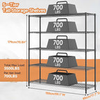 3500LBS 59" W 5 Tiers Storage Shelves, Metal Shelving Wire Metal Shelving Unit - Image 3