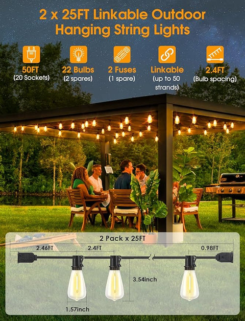 50FT Outdoor String Lights, Patio Lights - Image 2