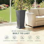 Set of 2 Tall Planters with Drainage Tray, 24 Inch Large Flower Pots - Image 3