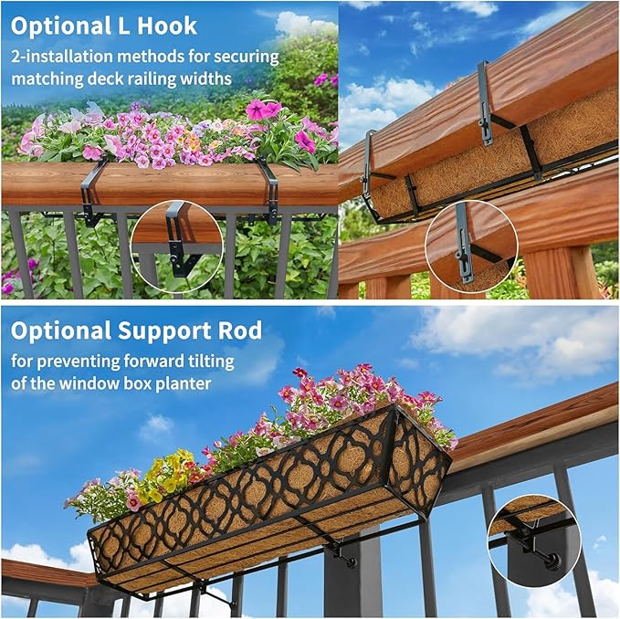 Y&M 30 inch Window Planter Box 4Pcs Iron Window Deck Railing Planter - Image 7