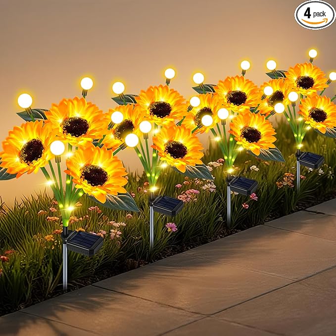 Solar Lights Outdoor Garden Decor, 4 Pack Sunflower by EDOF