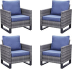 Belord Outdoor Wicker Chair Patio Chairs Set of 4, All Weather Rattan Club by Belord