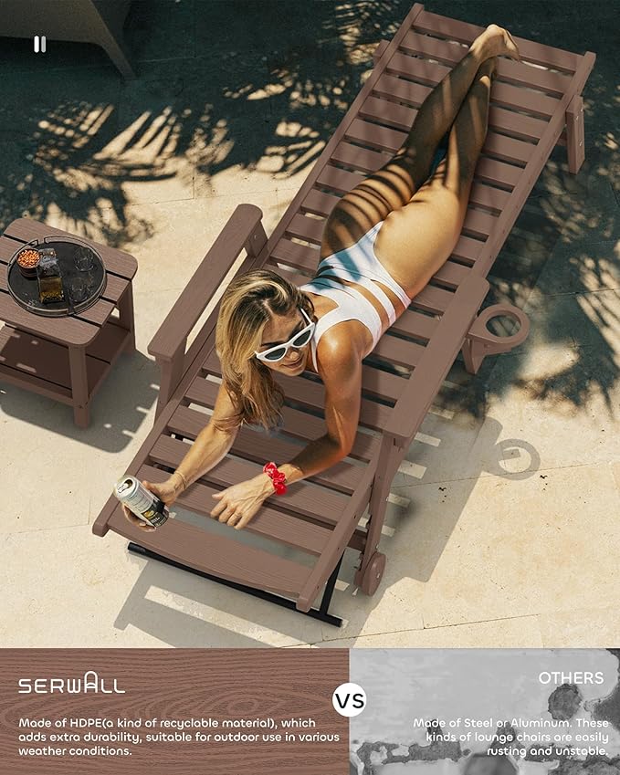 SERWALL Patio Chaise Lounge Chair Set of 2, Poly Lounge Chair - Image 2