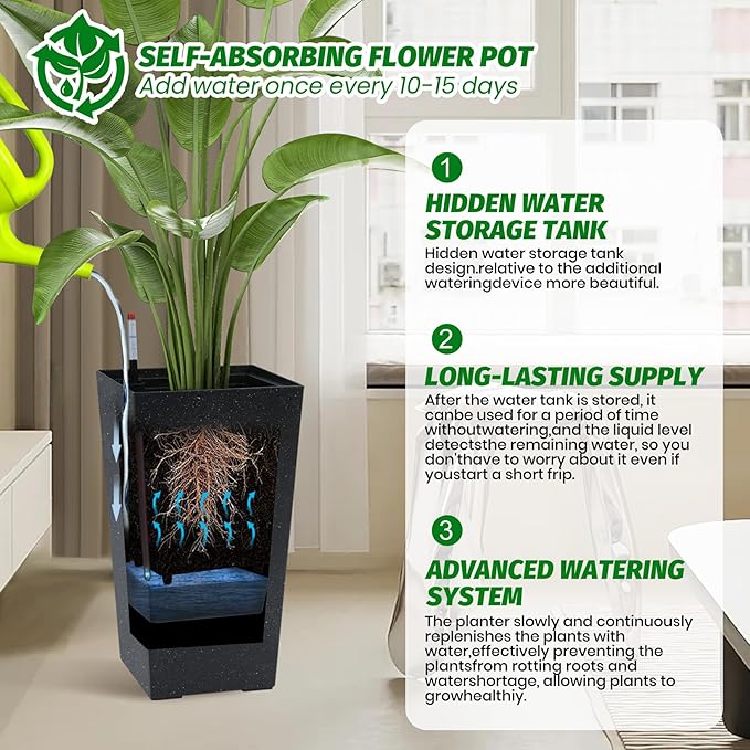 GarveeLife 22.5" Tall Planters Set of 2, Outdoor&Indoor Black Planter Pots - Image 4