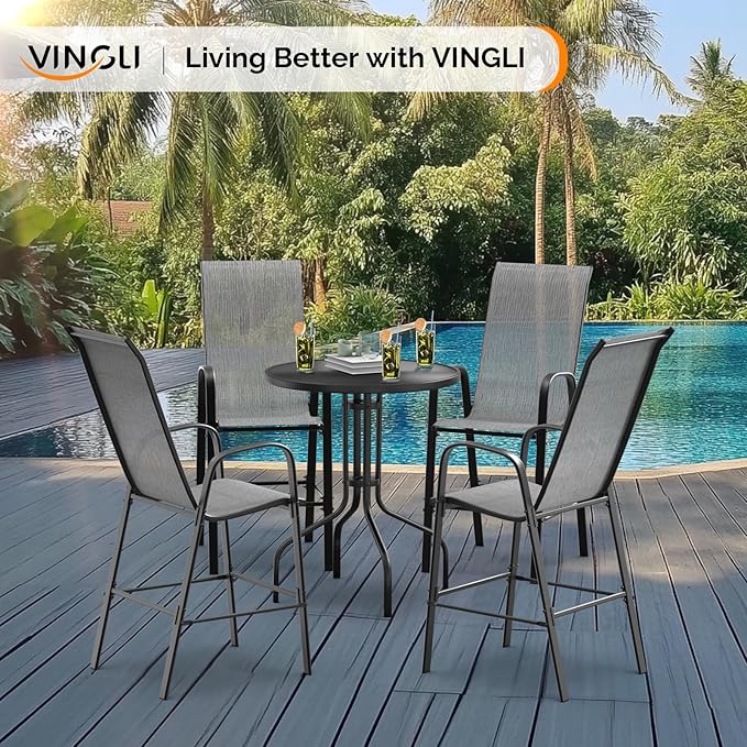 VINGLI Set of 4 Stackable Outdoor Bar Stools – Sling Chairs - Image 2