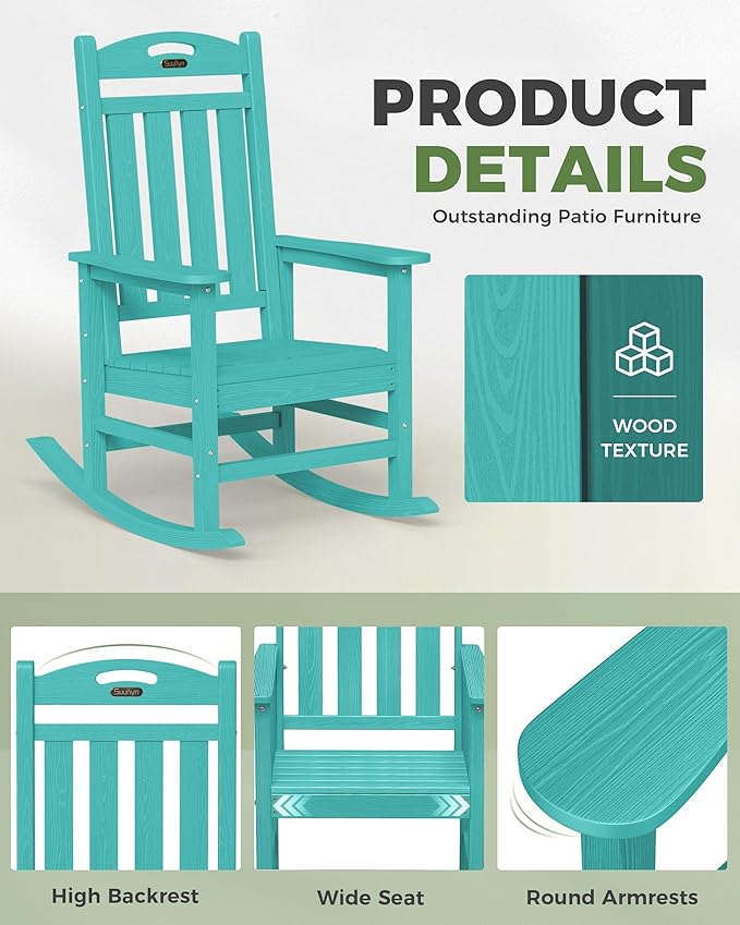 Oversized Rocking Chairs Outdoor Set of 4, High Back Porch Rocking Chair - Image 6