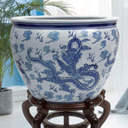 16" Dragon Blue & White Porcelain Fishbowl - Image 8