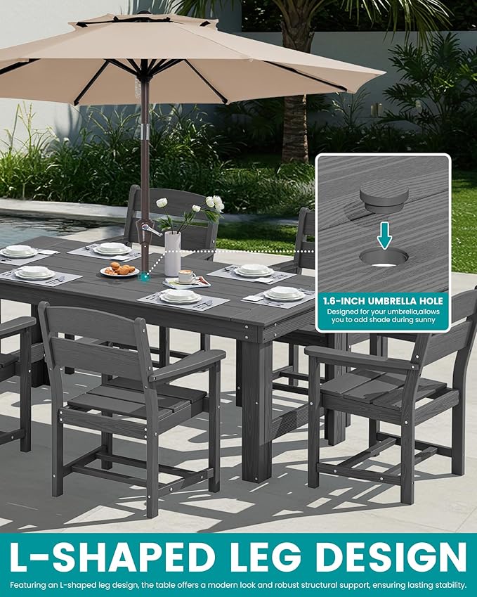 SERWALL Outdoor Dining Table Set, 67‘’ HDPE Patio Dining Set - Image 5