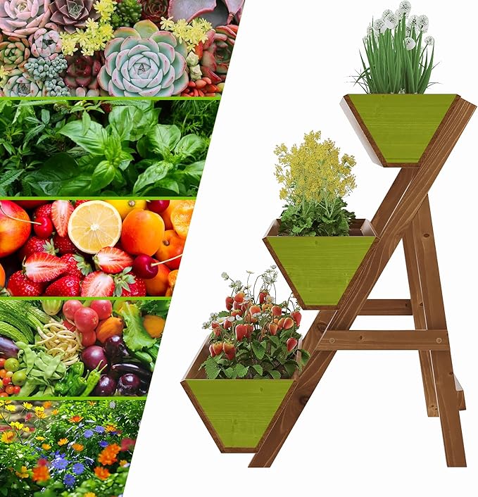 3-Tiers Wooden Raised Garden Bed Tiered Planter Box Flower Pots Vertical Garden - Image 4