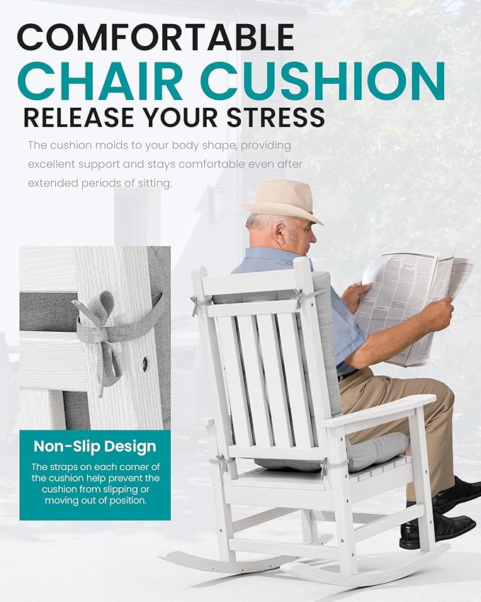 SERWALL HDPE Outdoor Rocking Chair Cushion Set of 4, Memory Foam Cushion - Image 4