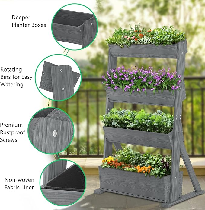 DoCred Vertical Wooden Raised Garden Bed, 4 Tier Garden Planters Freestanding - Image 5