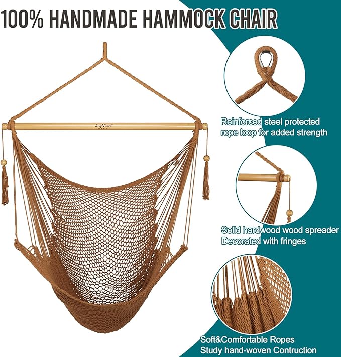 JoyView Hammock Chair with Spreader Bar Caribbean Hammock Swing Chair 300 LBS - Image 4