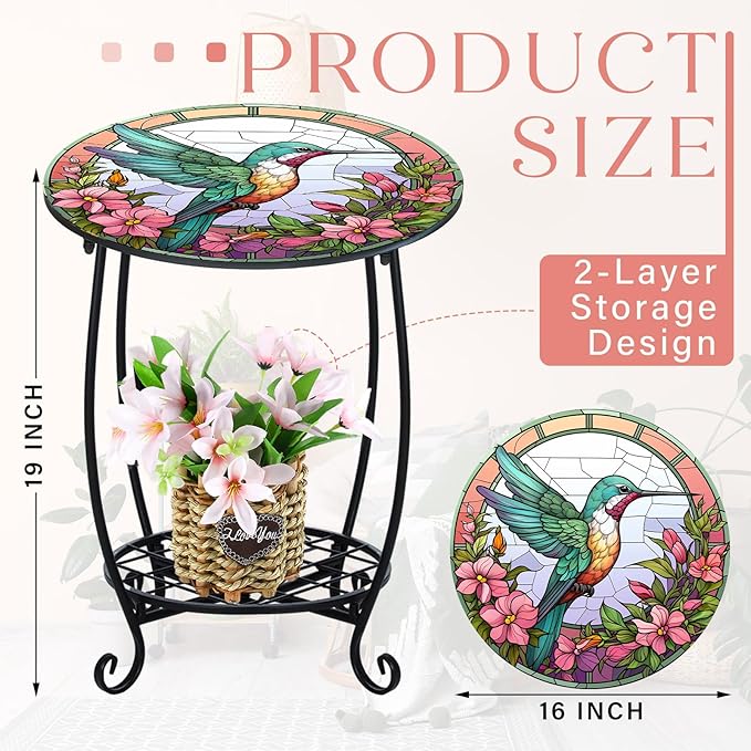 Outdoor Side Table Round Small Mosaic Patio Accent Indoor End Plant Coffee Tea - Image 3