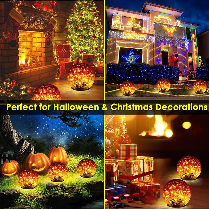 2 Pack Garden Solar Lights Outdoor Decorative, 60 LED Gradient red Cracked - Image 4