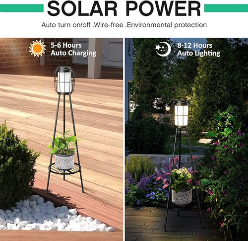 2 Pack Solar Lights with Plant Stand, Outdoor Floor Lamps, Waterproof Solar - Image 2