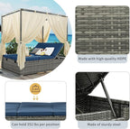 Patio Chaise Lounge, Four-sided Canopy, Overhead Curtain and Blue Cushions - Image 4