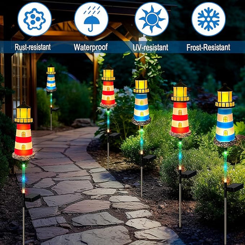 4 Pack Lighthouse Solar Lights, 7 Light Color Changes, IP65 Waterproof Solar - Image 2