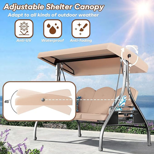 3 Seat Outdoor Porch Patio Swing - Image 2