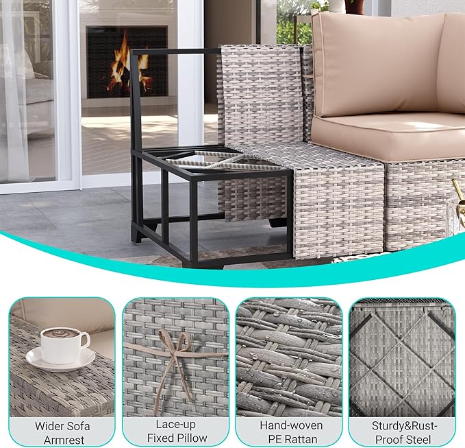 12-Piece Outdoor Patio Furniture Set Wicker Sectional Sofa Set, Patio - Image 4