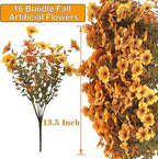 16 Bundles Artificial Fall Flowers UV Resistant Faux Greenery, All Weather - Image 3