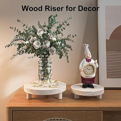 3 Pcs Wood Plant Stand Indoor Outdoor, Round Wood Riser - Image 2