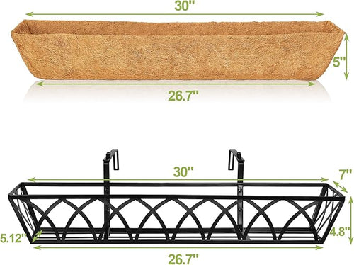 30 Inch Window Deck with Coco Liner Set of 2, Metal Hanging Flower Planter - Image 2