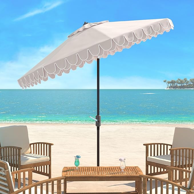 SAFAVIEH 9ft Outdoor Patio Umbrella, Auto Crank Tilt, UV Resistant - Image 2