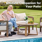 Indoor Round Coffee Table with 35.5” Woodgrain Finish Table Top, Outdoor Metal - Image 5