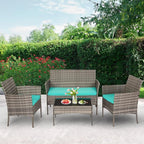 FDW | 4-Piece Patio Furniture Set | Gray & Blue | Outdoor Wicker Furniture - Image 2