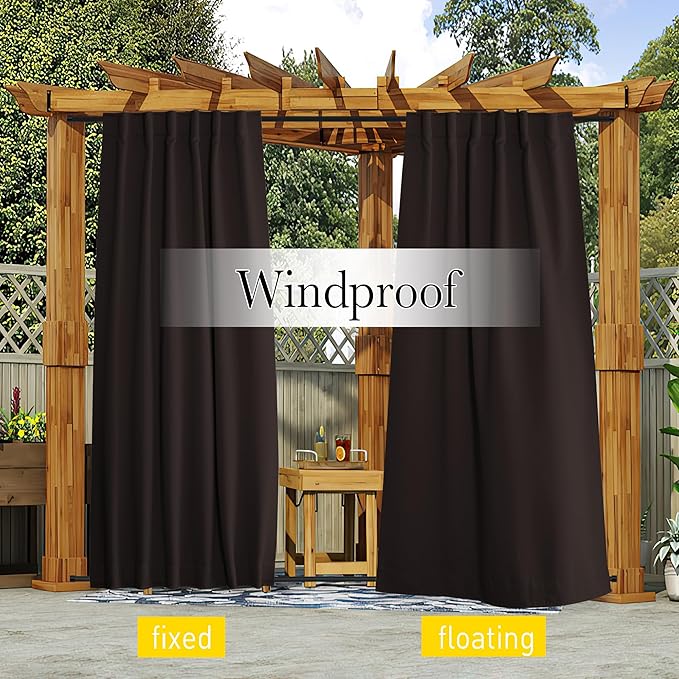 NICETOWN 2 Panels Outdoor Curtains Waterproof Pocket & Back Tab on Top & Bottom - Image 4