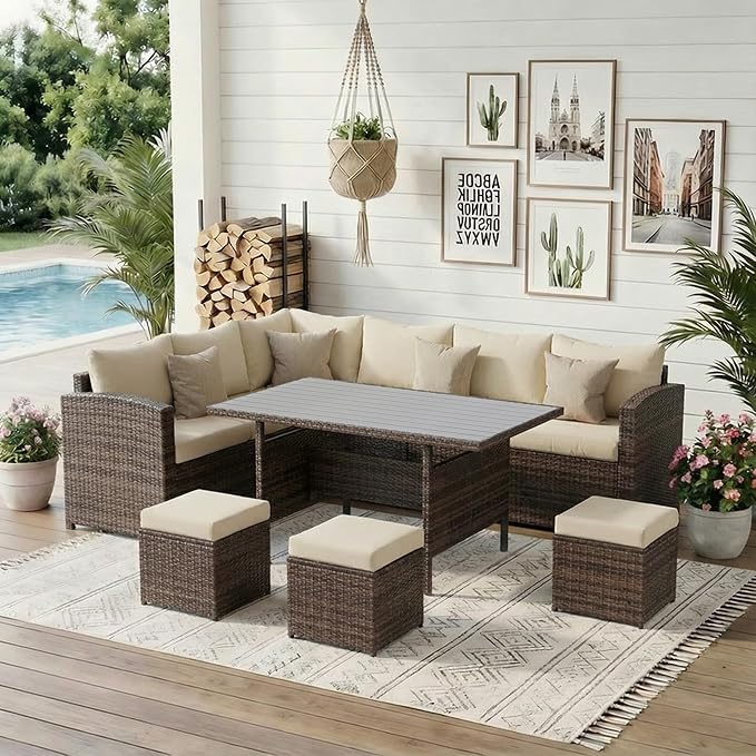 Wisteria Lane Patio Furniture Set, 7 Piece Outdoor Dining Sectional Sofa by WisteriaLane