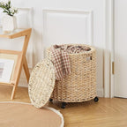 Wimarsbon Round Pouf Ottomans, Handwoven Natural Water Hyacinth Seagrass Pouffe - Image 4