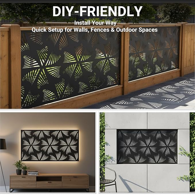 72in Metal Privacy Screen Outdoor Decorative Panel – Freestanding Rustproof - Image 5