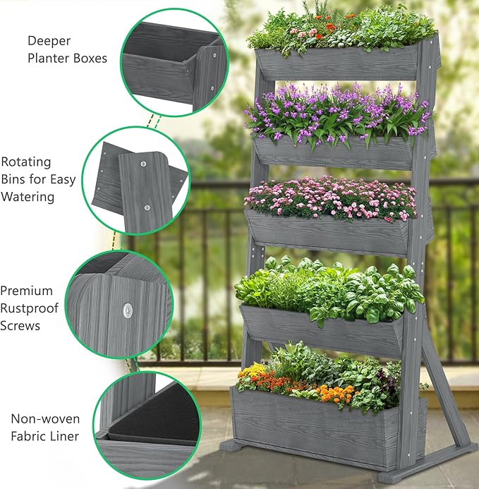 DoCred Vertical Wooden Raised Garden Bed, 5 Tier Garden Planters Freestanding - Image 3