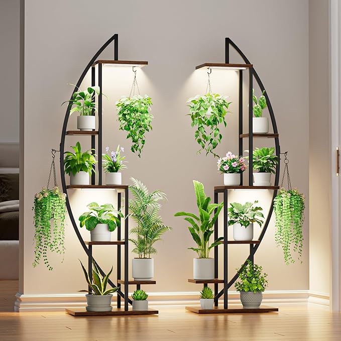 Plant Stand Indoor with Grow Lights, 6 Tiered Tall Plant Shelf, Half-Moon Plant by BACEKOLL