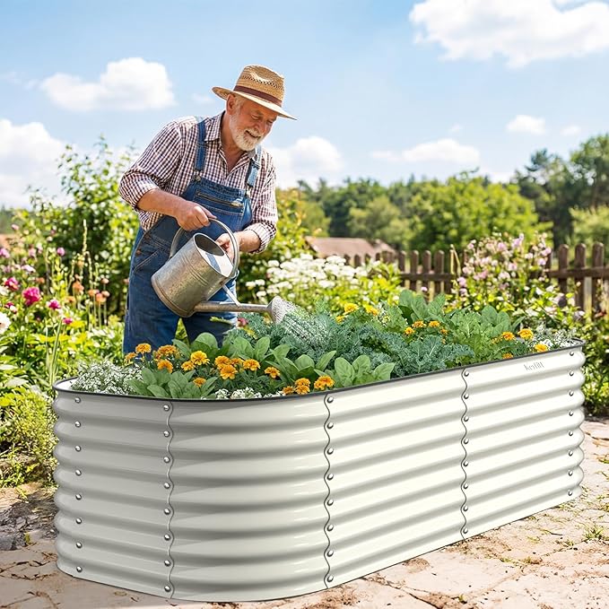 Kesfitt Raised Garden Bed Outdoor, Galvanized Steel Metal Raised Bed Planter - Image 9