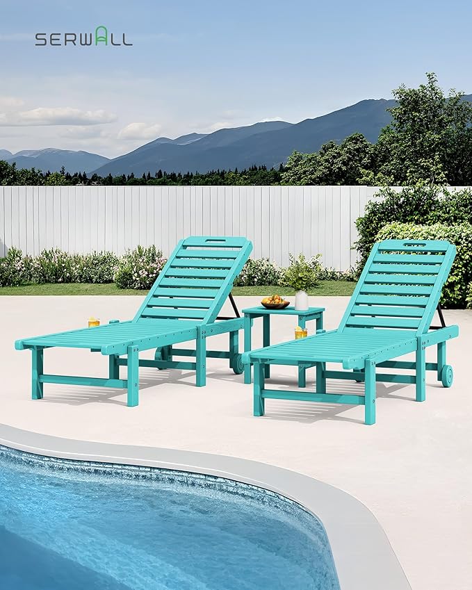 SERWALL Outdoor Chaise Lounge Set of 6, HDPE Pool Lounge Chair - Image 6