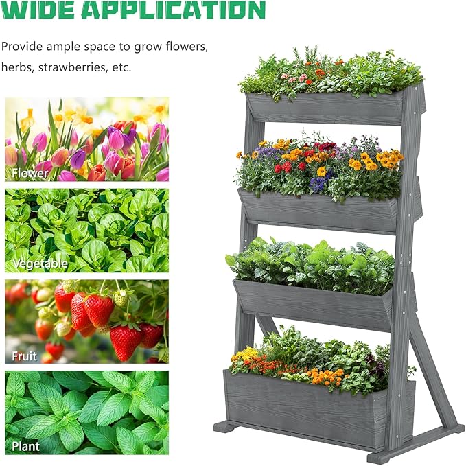 DoCred Vertical Wooden Raised Garden Bed, 4 Tier Garden Planters Freestanding - Image 9
