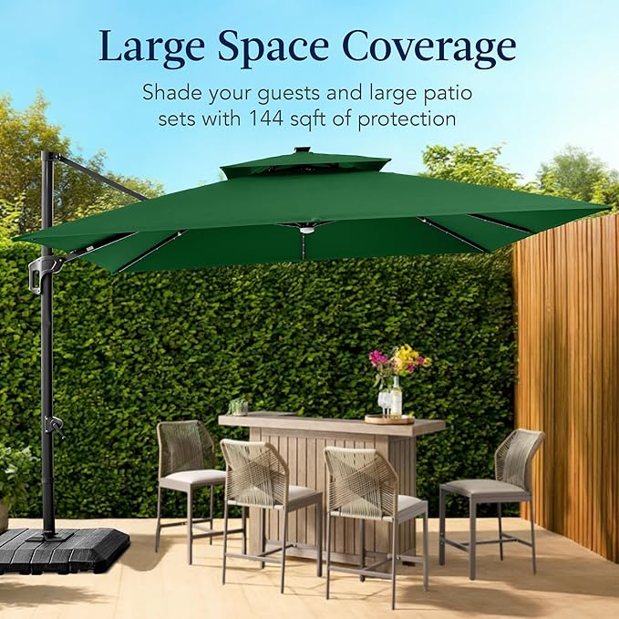 Best Choice Products 12x12ft LED Cantilever Patio Umbrella w/Base Included & - Image 4