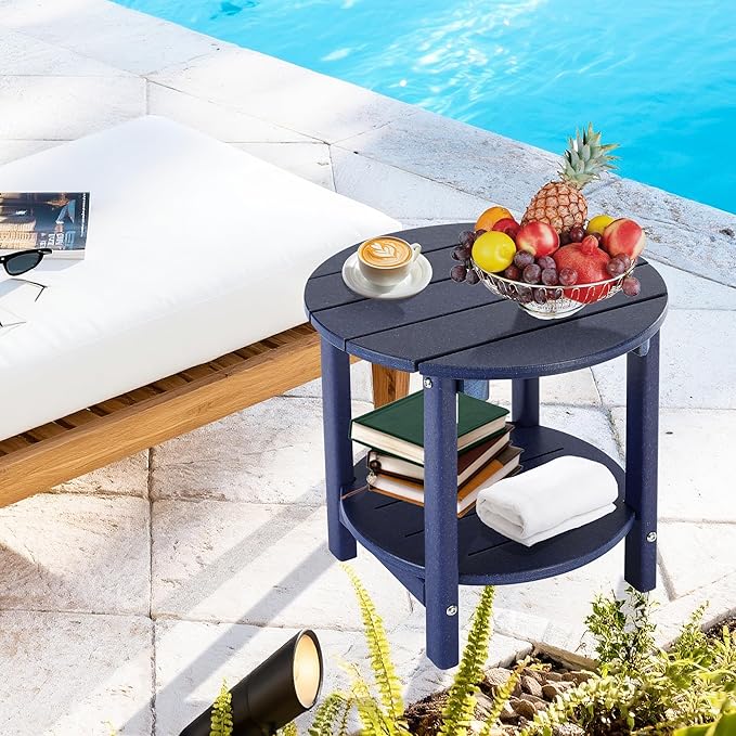 LZRS Round Adirondack Side Table Double End Table, Outdoor Side Tables - Image 7
