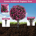 Artificial Topiary Tree with Pink Eucalyptus, Fake Evergreen Tree - Image 3