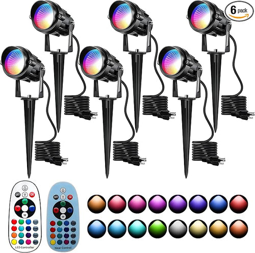 12W RGBW Color Changing Landscape Spotlights, 110V Plug-in Outdoor LED Spot by UPONELED