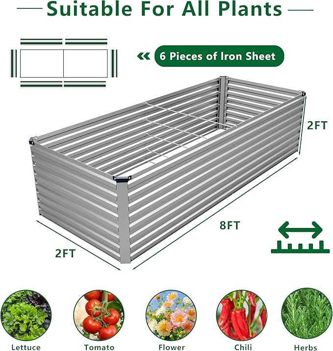 8x2x2FT Galvanized Raised Garden Bed Kit, Vegetable Plant Boxes-Rectangle Metal - Image 2