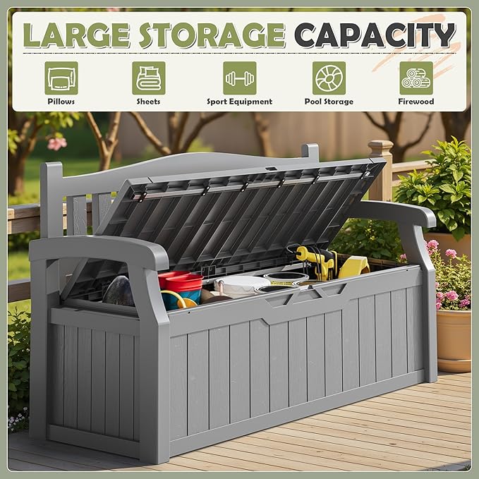 Homall 75 Gallon Outdoor Storage Benches Lockable Deck Box - Image 4