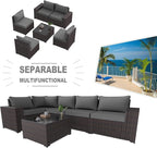 Kullavik 6PCS Outdoor Patio Furniture Set PE Wicker Rattan Sectional Sofa Patio - Image 7