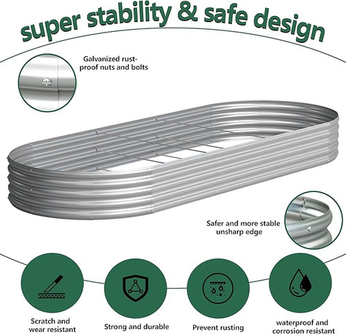 2PCS 12x4x1FT Galvanized Raised Garden Bed Kit, Vegetable Boxes-Oval Metal - Image 2