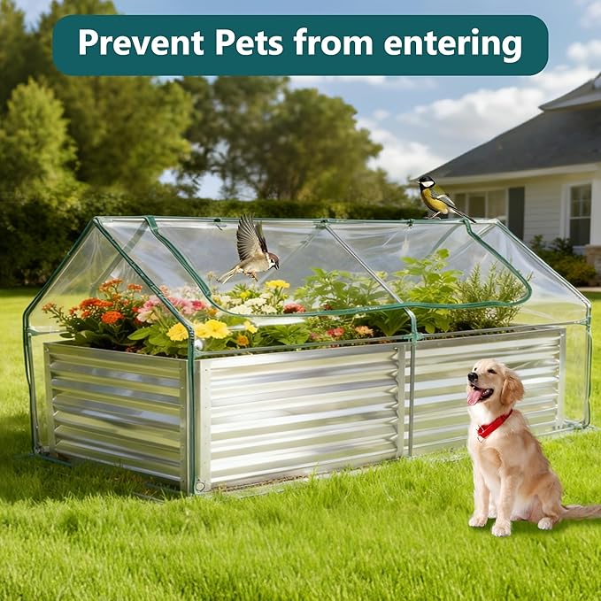 DUMOS Raised Garden Bed with Cover, Large Metal Garden Bed Mini Greenhouse - Image 4