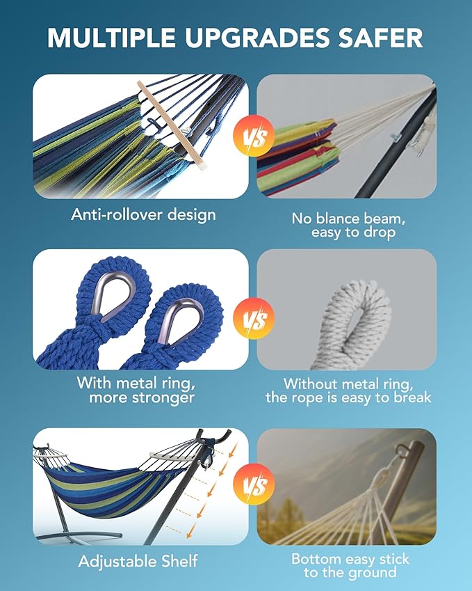 Double Hammock with Space-Saving Steel Stand, 2 Person Heavy-Duty Hammock - Image 4